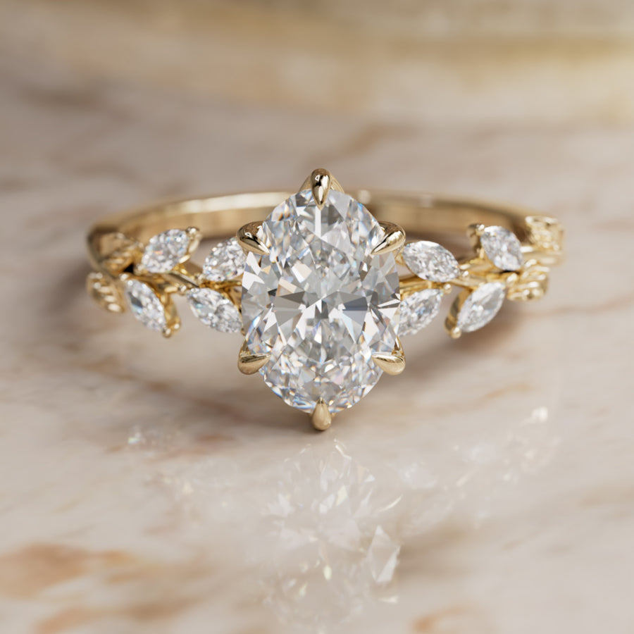 Farren Oval Lab Diamond Engagement Fairy Flower Ring Nature Inspired By Valley Rose