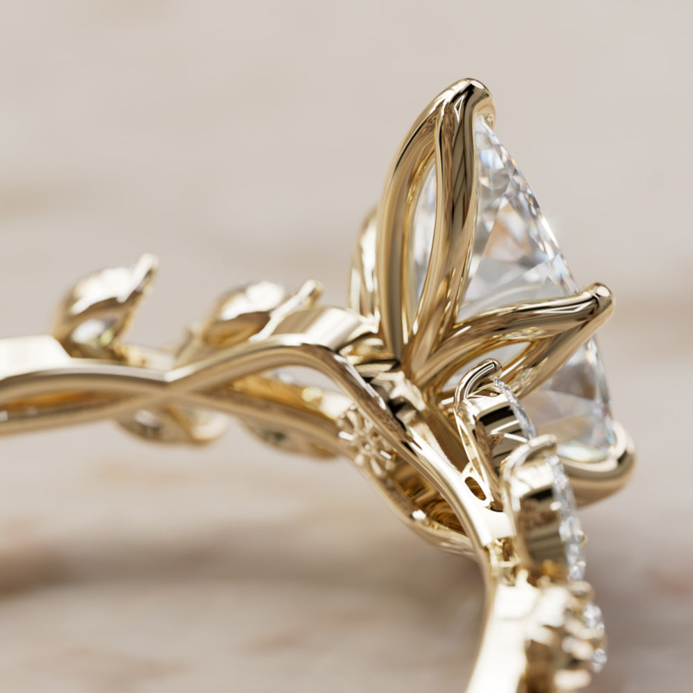 Farren Pear Lab Diamond Engagement Fairy Flower Ring Nature Inspired By Valley Rose