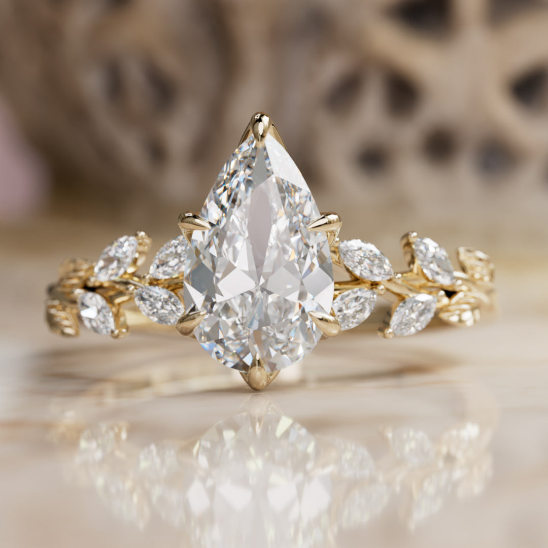 Farren Pear Lab Diamond Engagement Fairy Flower Ring Nature Inspired By Valley Rose