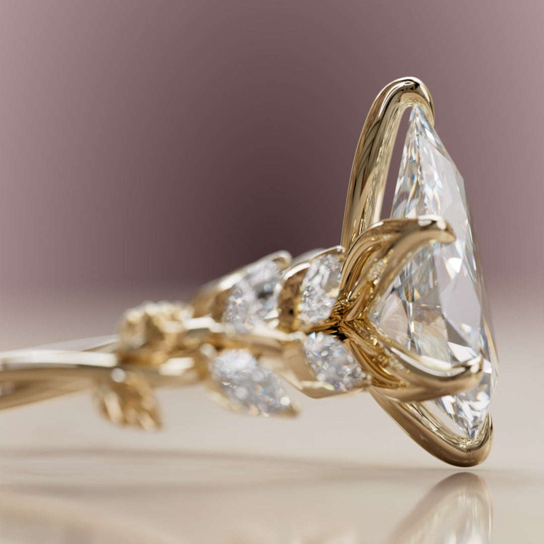 Farren Pear Lab Diamond Engagement Fairy Flower Ring Nature Inspired By Valley Rose