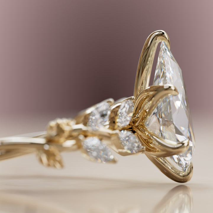 Farren Pear Lab Diamond Engagement Fairy Flower Ring Nature Inspired By Valley Rose