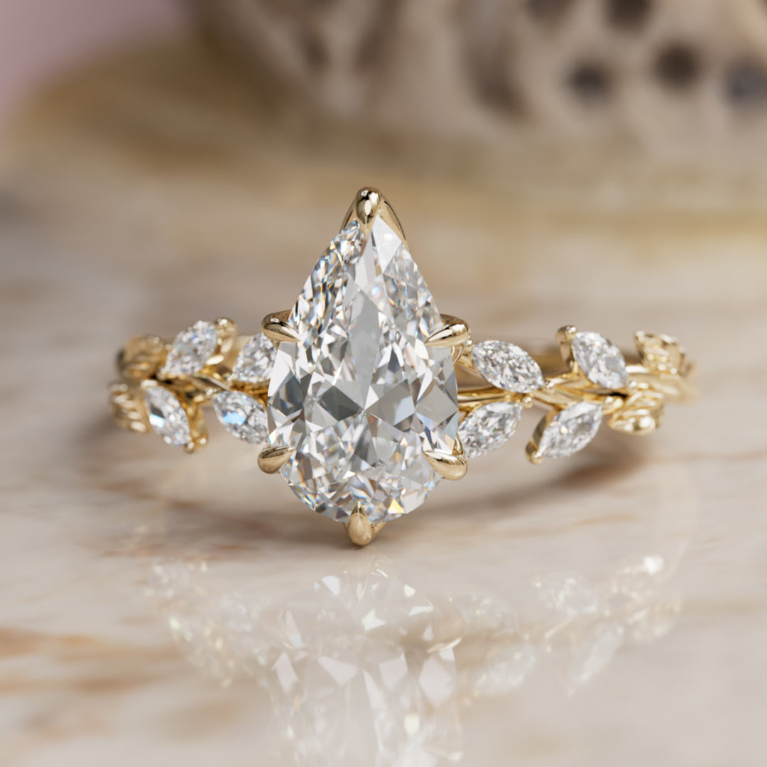 Farren Pear Lab Diamond Engagement Fairy Flower Ring Nature Inspired By Valley Rose
