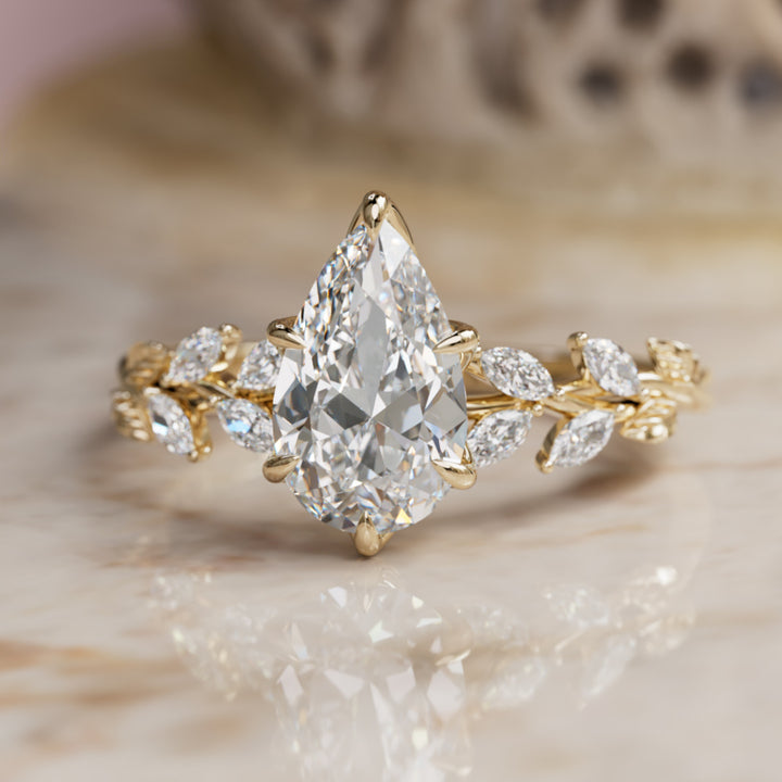 Farren Pear Lab Diamond Engagement Fairy Flower Ring Nature Inspired By Valley Rose