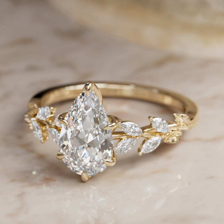 Farren Pear Lab Diamond Engagement Fairy Flower Ring Nature Inspired By Valley Rose