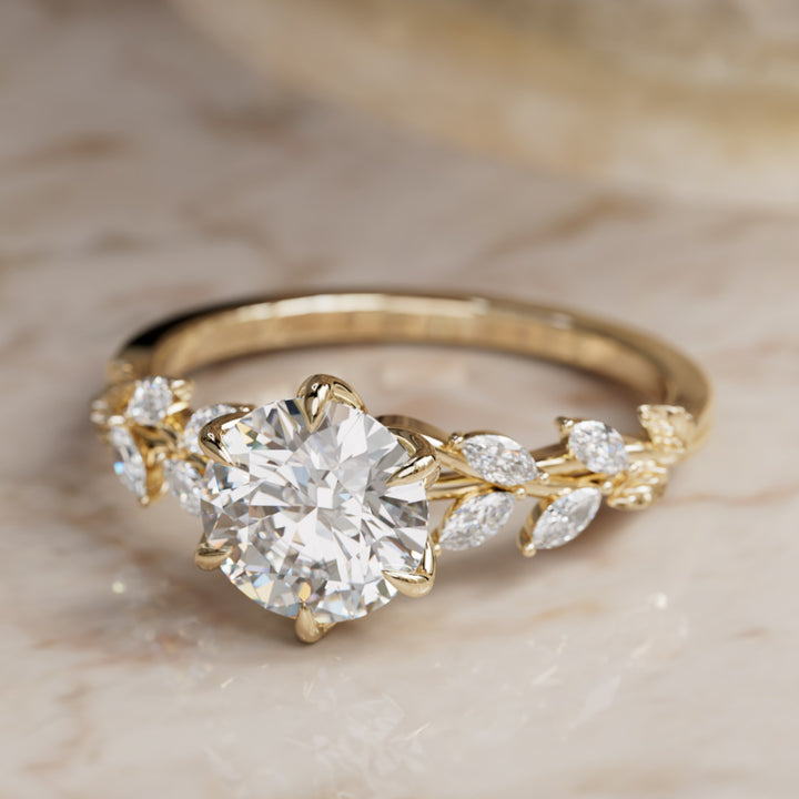 Farren Round Lab Diamond Engagement Fairy Flower Ring Nature Inspired By Valley Rose