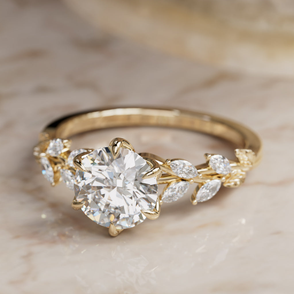 Farren Round Lab Diamond Engagement Fairy Flower Ring Nature Inspired By Valley Rose
