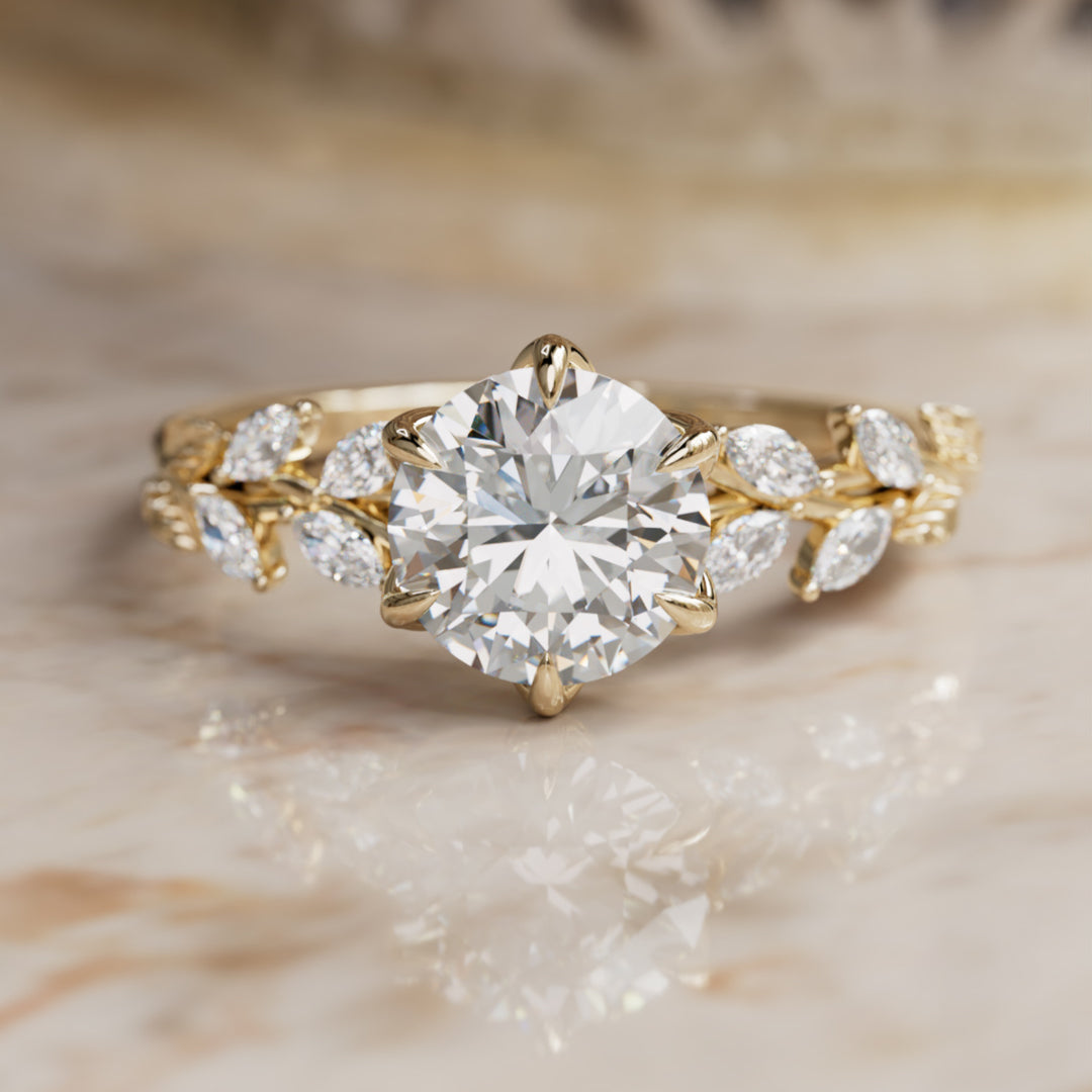 Farren Round Lab Diamond Engagement Fairy Flower Ring Nature Inspired By Valley Rose