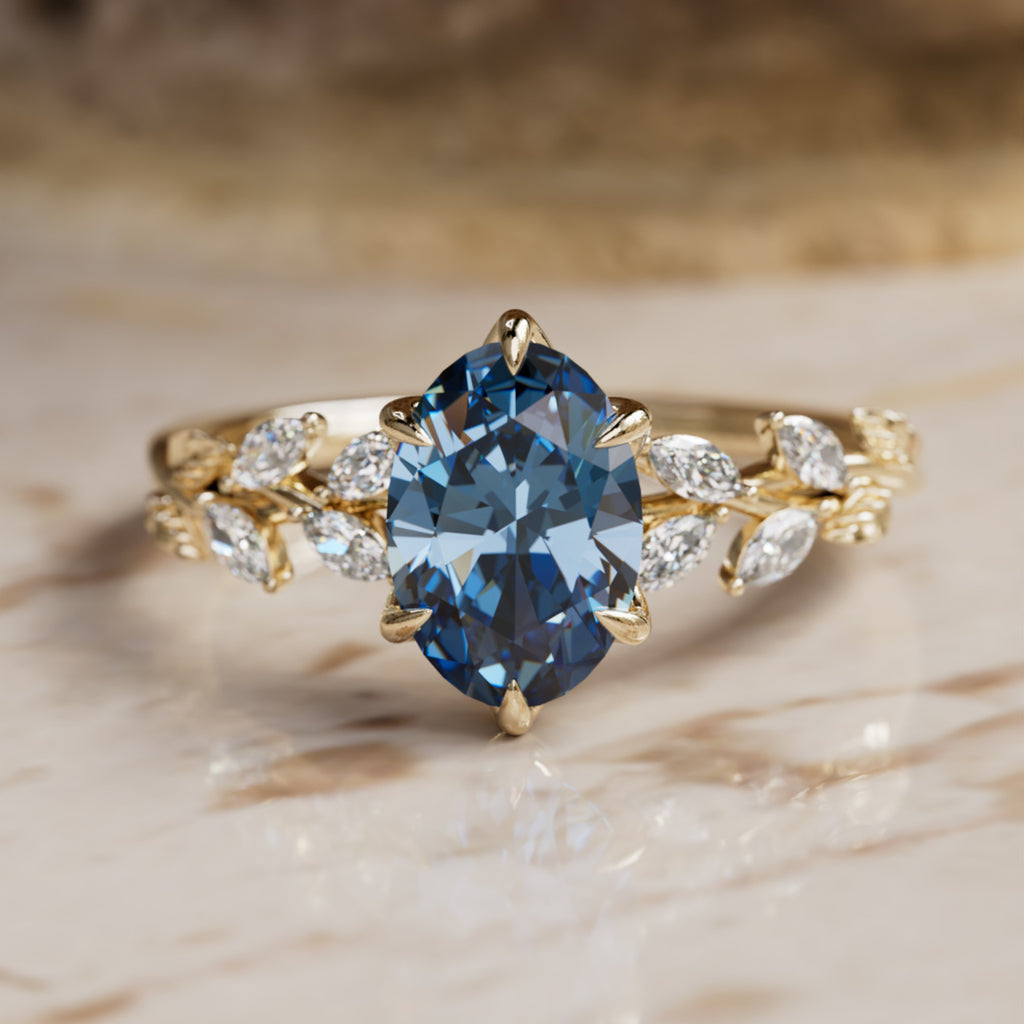 Farren Oval Blue Sapphire Engagement Fairy Flower Ring Nature Inspired (Setting Only) By Valley Rose