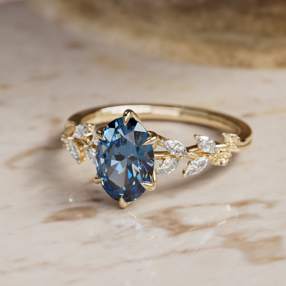 Farren Oval Blue Sapphire Engagement Fairy Flower Ring Nature Inspired (Setting Only) By Valley Rose