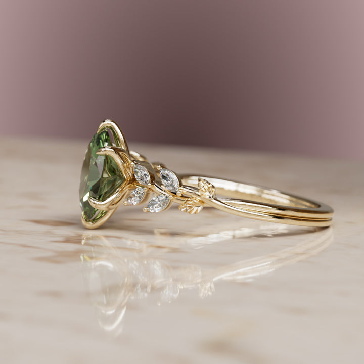 Farren Oval Green Sapphire Engagement Fairy Flower Ring Nature Inspired (Setting Only) By Valley Rose