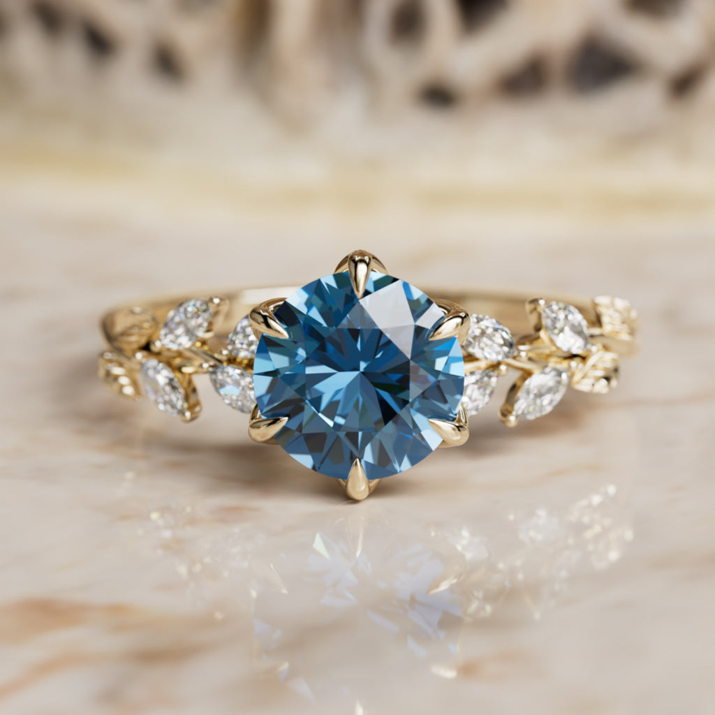 Farren Round Blue Sapphire Engagement Fairy Flower Ring Nature Inspired (Setting Only) By Valley Rose