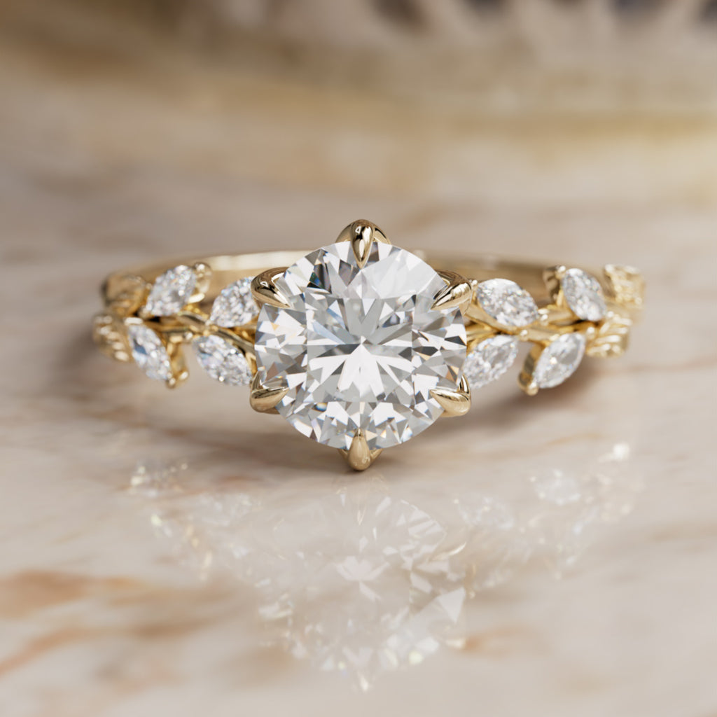 Farren Round Lab Diamond Engagement Fairy Flower Ring Nature Inspired