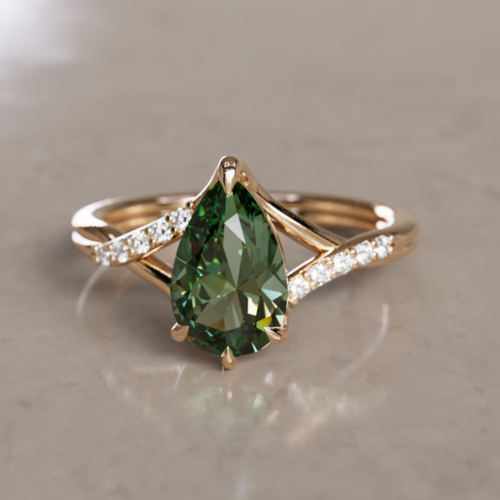 Bague de fiançailles fantaisie unique Faye Pear Green Sapphire (monture seulement)