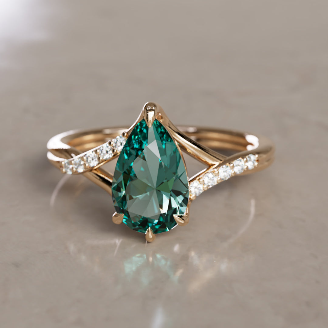 Faye Pear Teal Sapphire Unique Fantasy Engagement Ring (Setting Only)