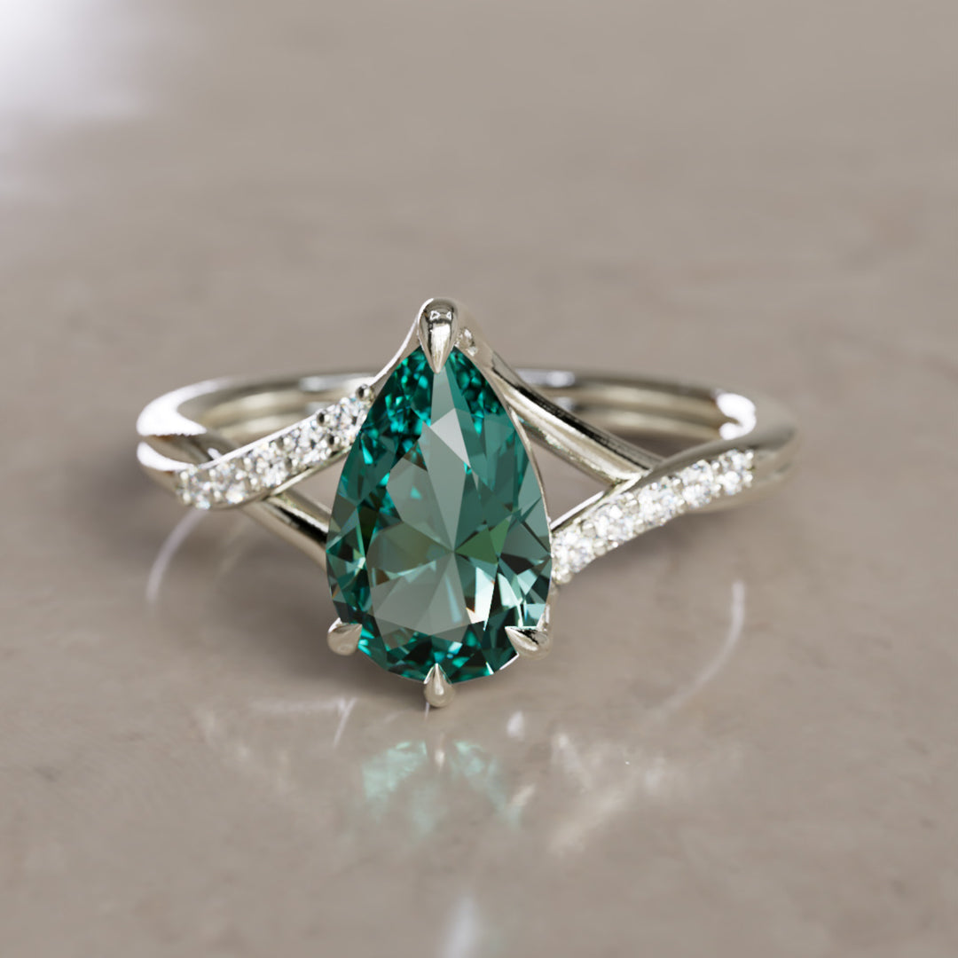 Faye Pear Teal Sapphire Unique Fantasy Engagement Ring (Setting Only)