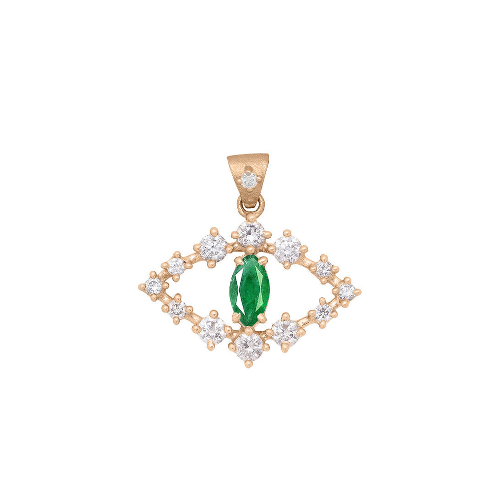 Marquise Emerald Pave Evil Eye Gold Charm Necklace By Valley Rose Ethical Jewelry