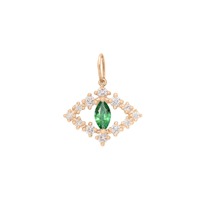 Marquise Emerald Pave Evil Eye Gold Mini Charm Necklace By Valley Rose Ethical Jewelry