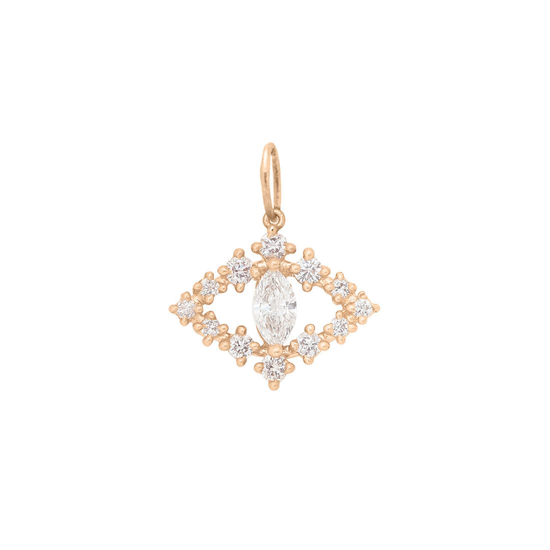 Marquise Diamond Pave Evil Eye Gold Mini Charm Necklace Lab Diamond By Valley Rose Ethical Jewelry