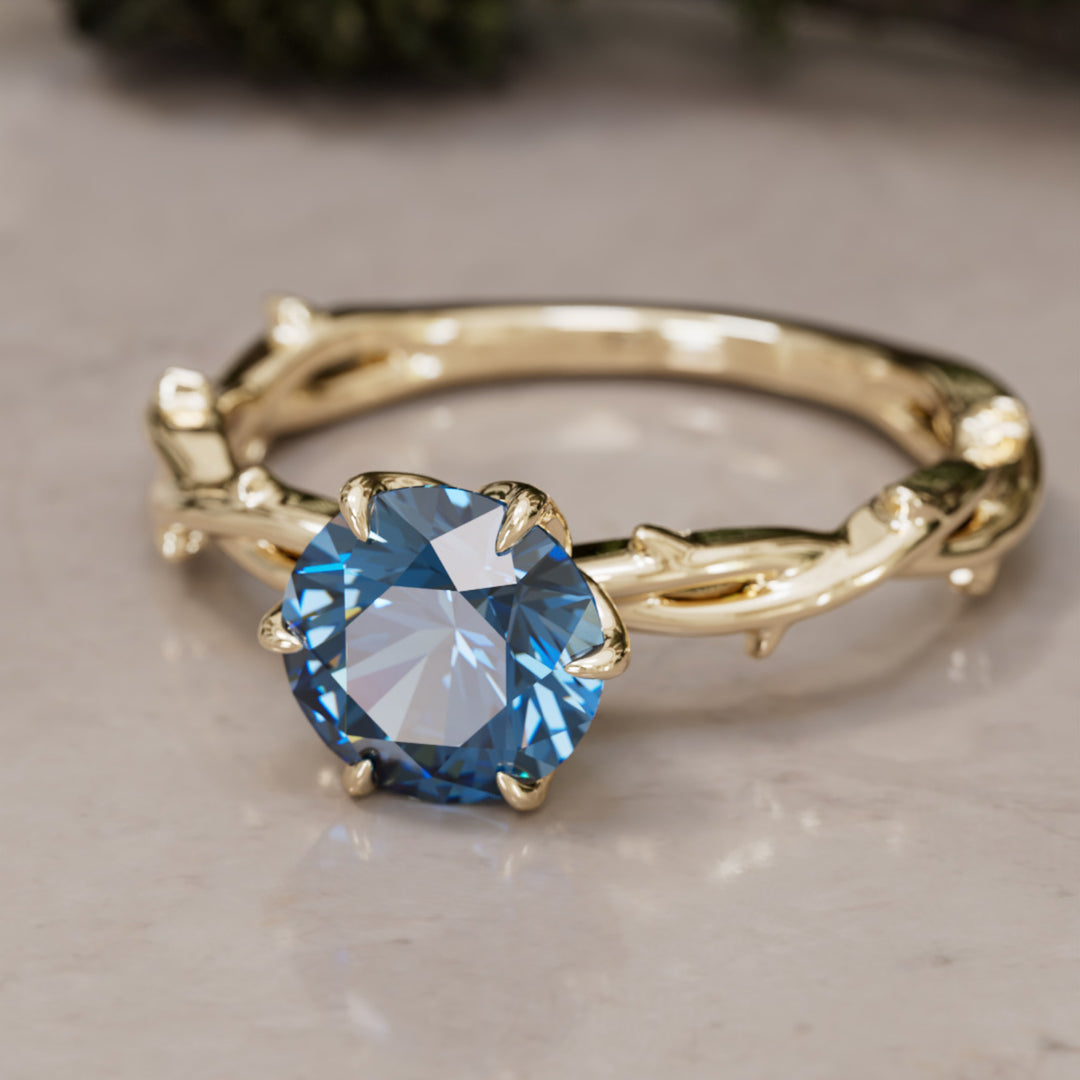 Ferelith Round Blue Sapphire Fantasy Nature Branch Engagement Ring By Valley Rose