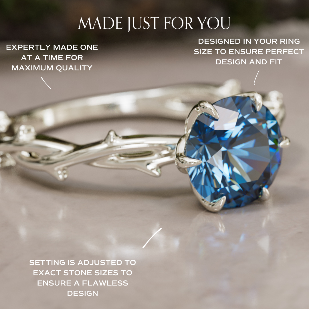 Ferelith Round Blue Sapphire Fantasy Nature Branch Engagement Ring By Valley Rose
