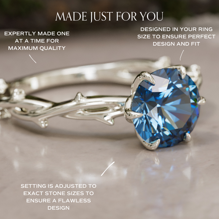 Ferelith Round Blue Sapphire Fantasy Nature Branch Engagement Ring By Valley Rose