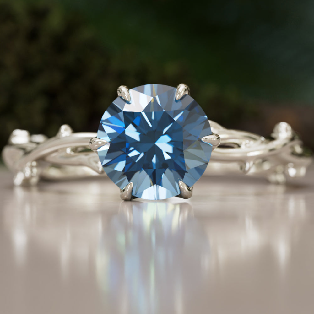 Ferelith Round Blue Sapphire Fantasy Nature Branch Engagement Ring By Valley Rose