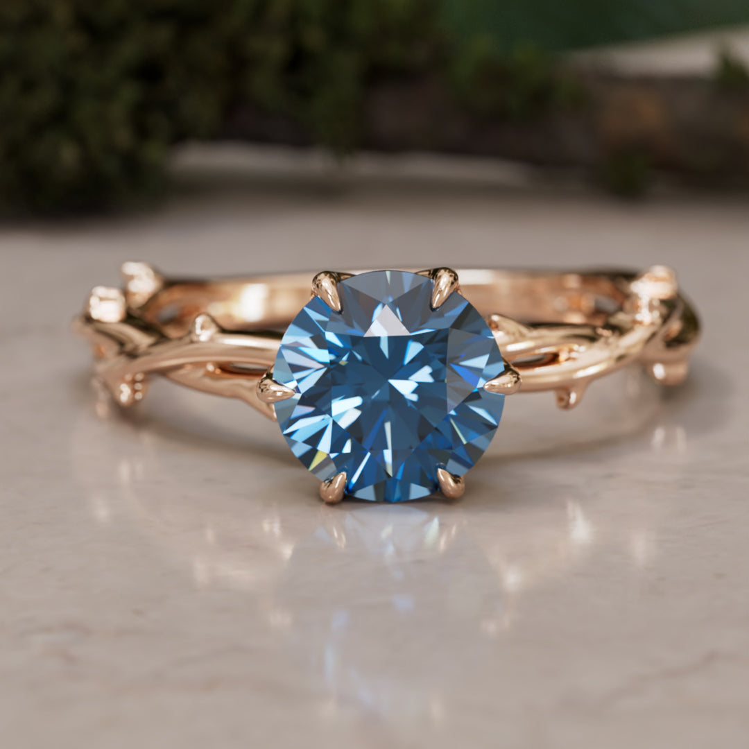 Ferelith Round Blue Sapphire Fantasy Nature Branch Engagement Ring By Valley Rose