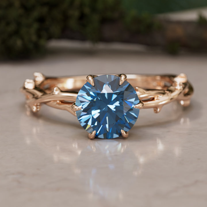 Ferelith Round Blue Sapphire Fantasy Nature Branch Engagement Ring By Valley Rose