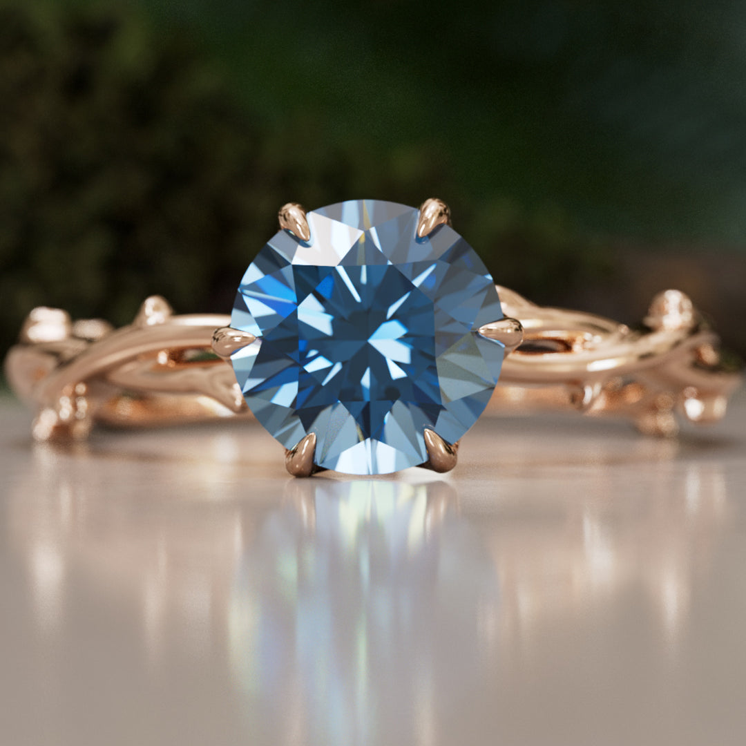 Ferelith Round Blue Sapphire Fantasy Nature Branch Engagement Ring By Valley Rose