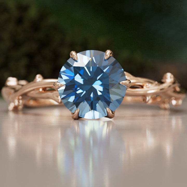 Ferelith Round Blue Sapphire Fantasy Nature Branch Engagement Ring By Valley Rose