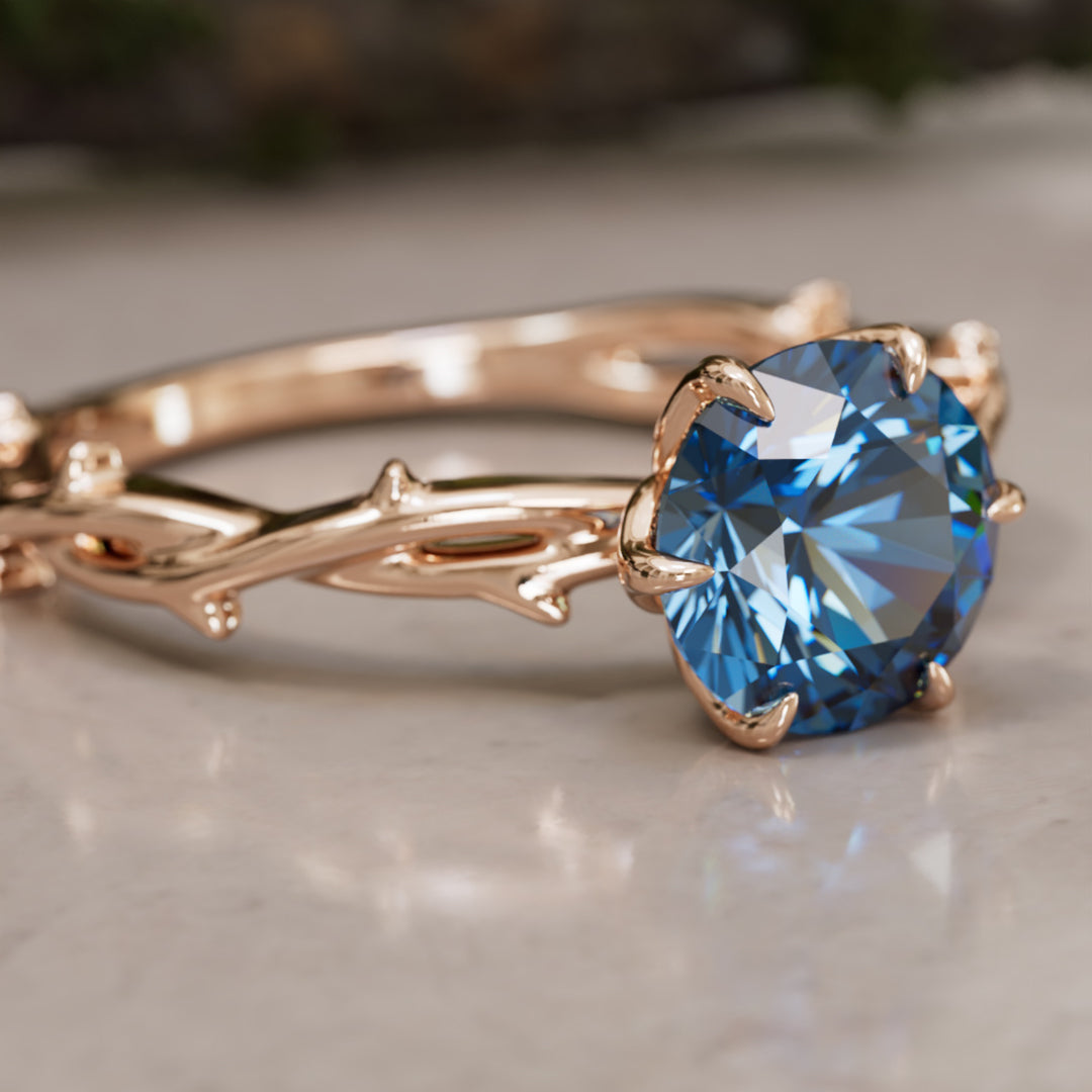 Ferelith Round Blue Sapphire Fantasy Nature Branch Engagement Ring By Valley Rose