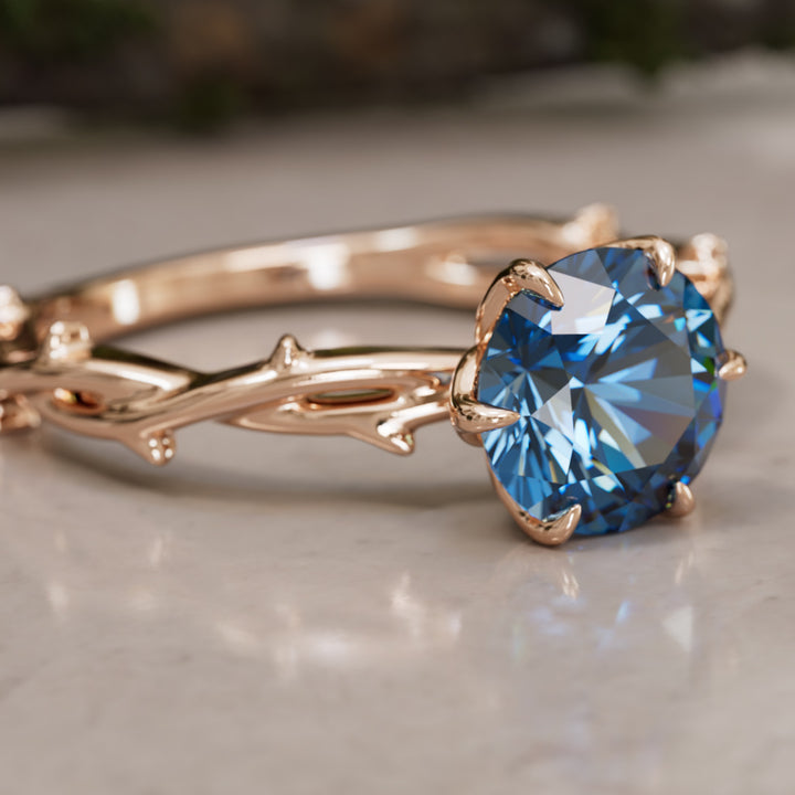 Ferelith Round Blue Sapphire Fantasy Nature Branch Engagement Ring By Valley Rose