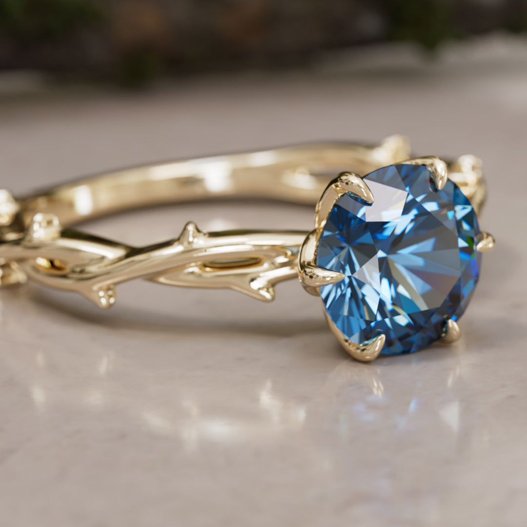 Ferelith Round Blue Sapphire Fantasy Nature Branch Engagement Ring By Valley Rose