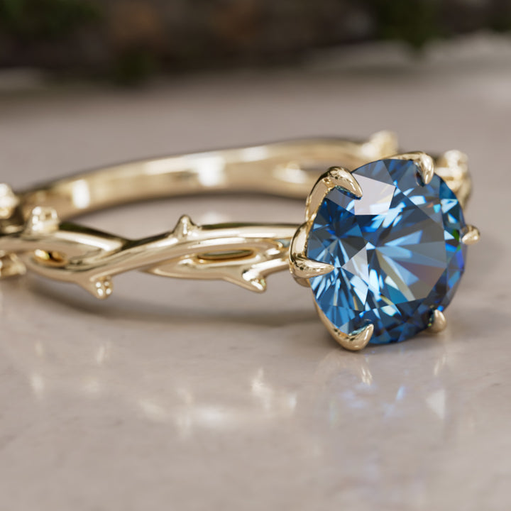 Ferelith Round Blue Sapphire Fantasy Nature Branch Engagement Ring By Valley Rose