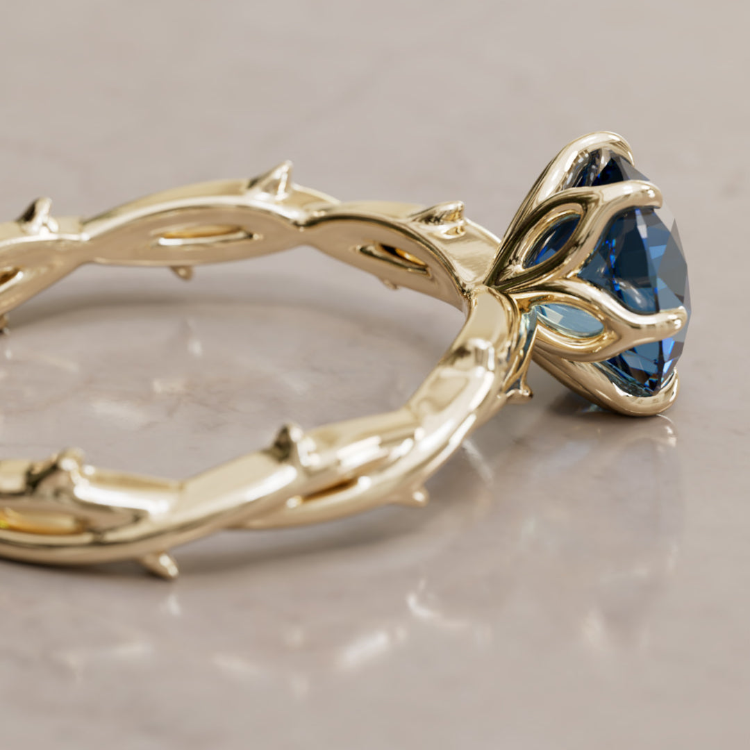 Ferelith Round Blue Sapphire Fantasy Nature Branch Engagement Ring By Valley Rose