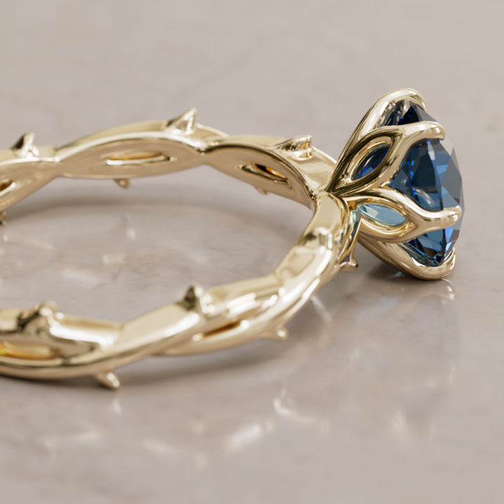 Ferelith Round Blue Sapphire Fantasy Nature Branch Engagement Ring By Valley Rose