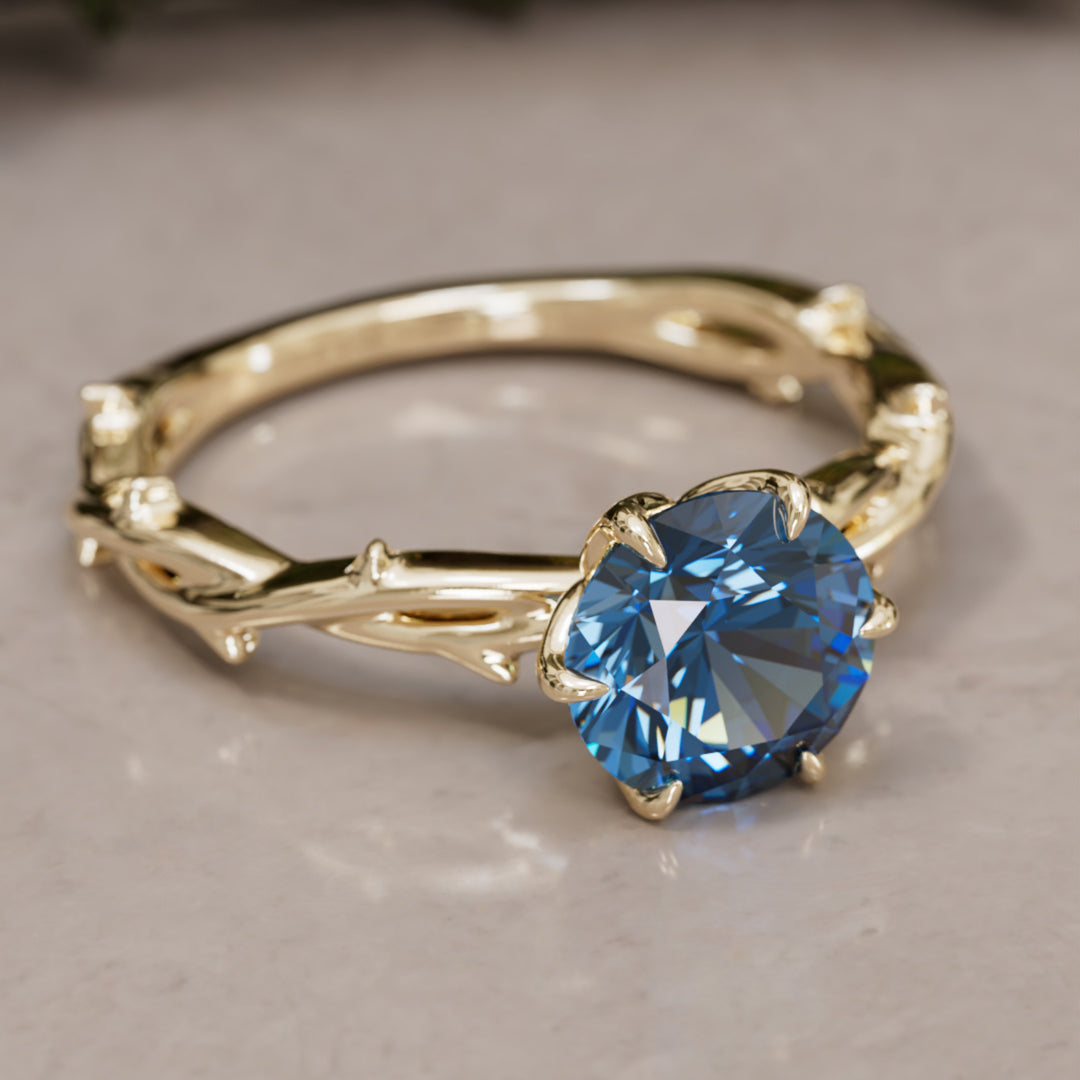 Ferelith Round Blue Sapphire Fantasy Nature Branch Engagement Ring By Valley Rose