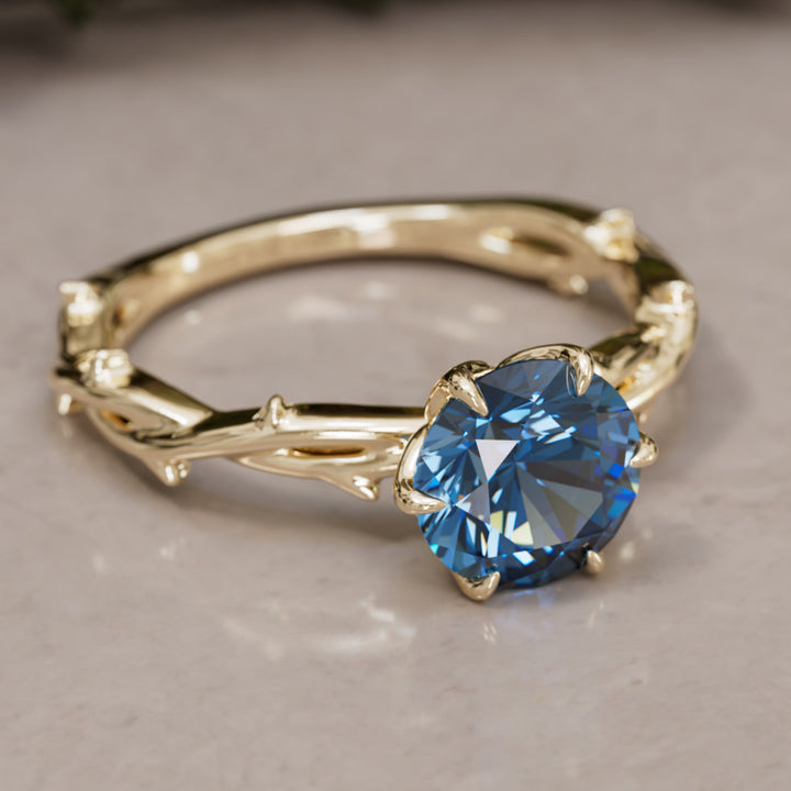 Ferelith Round Blue Sapphire Fantasy Nature Branch Engagement Ring By Valley Rose