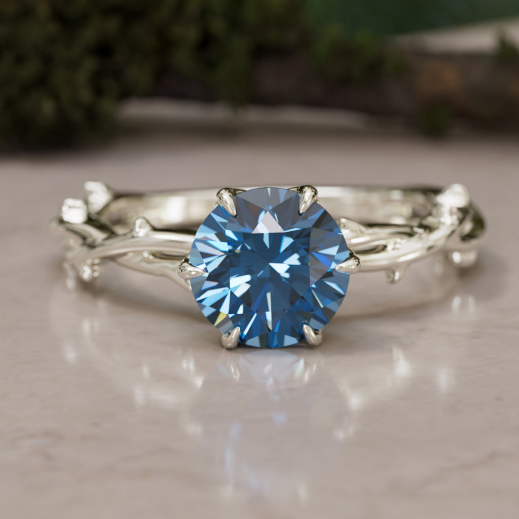 Ferelith Round Blue Sapphire Fantasy Nature Branch Engagement Ring By Valley Rose