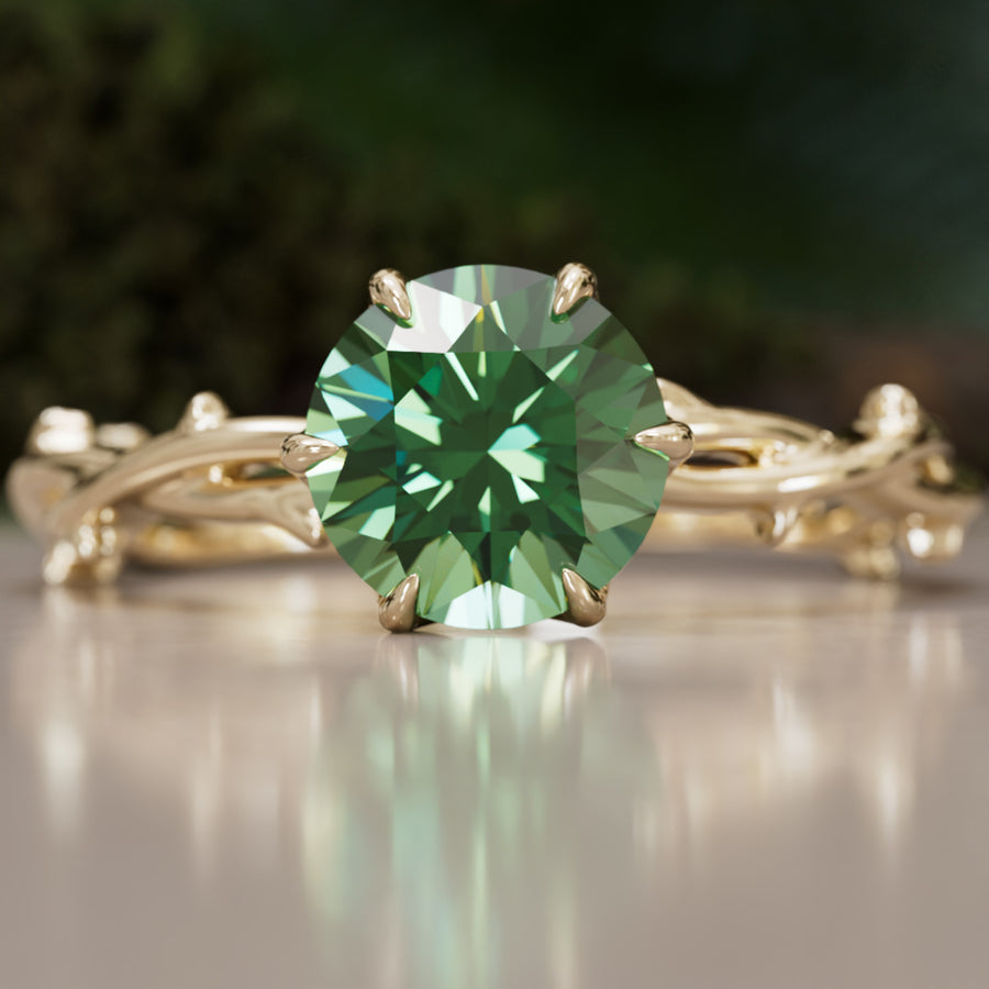 Ferelith Round Green Sapphire Fantasy Nature Branch Engagement Ring By Valley Rose