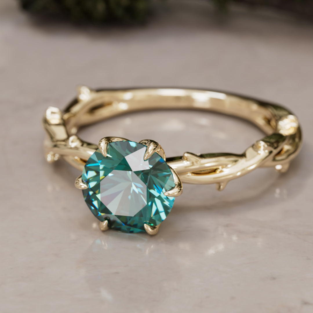 Ferelith Round Teal Sapphire Fantasy Nature Branch Engagement Ring By Valley Rose