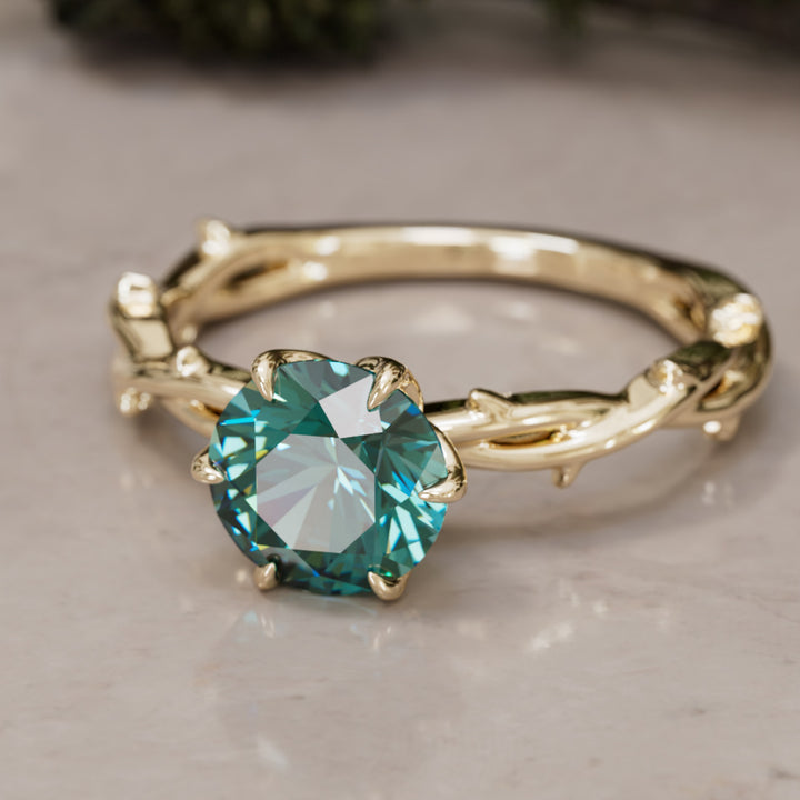 Ferelith Round Teal Sapphire Fantasy Nature Branch Engagement Ring By Valley Rose