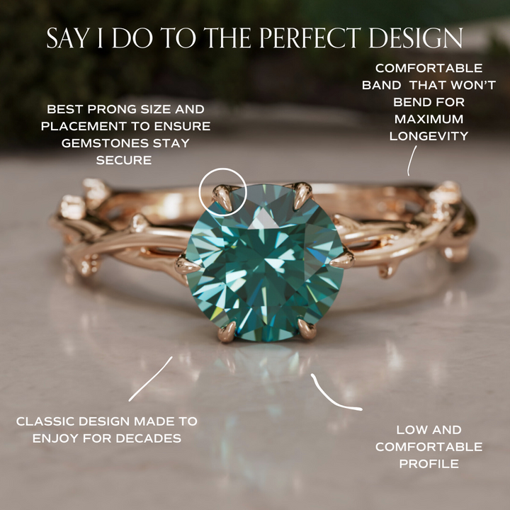 Ferelith Round Teal Sapphire Fantasy Nature Branch Engagement Ring By Valley Rose