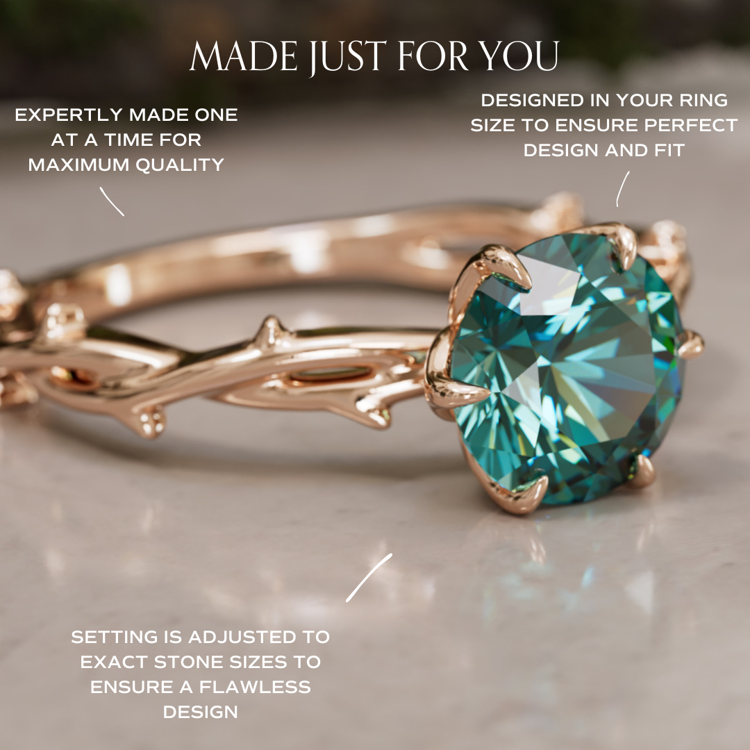 Ferelith Round Teal Sapphire Fantasy Nature Branch Engagement Ring By Valley Rose