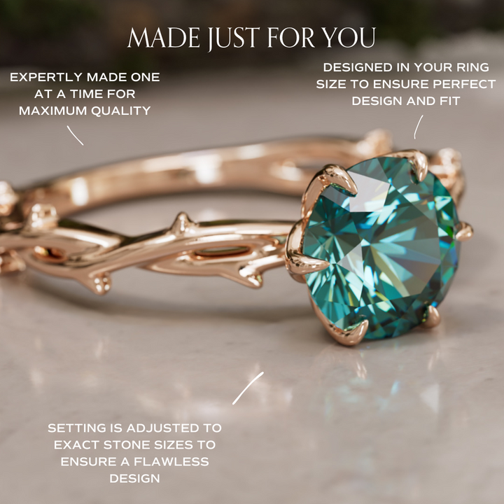 Ferelith Round Teal Sapphire Fantasy Nature Branch Engagement Ring By Valley Rose