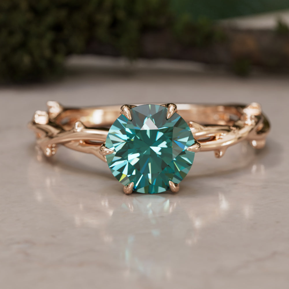 Ferelith Round Teal Sapphire Fantasy Nature Branch Engagement Ring By Valley Rose