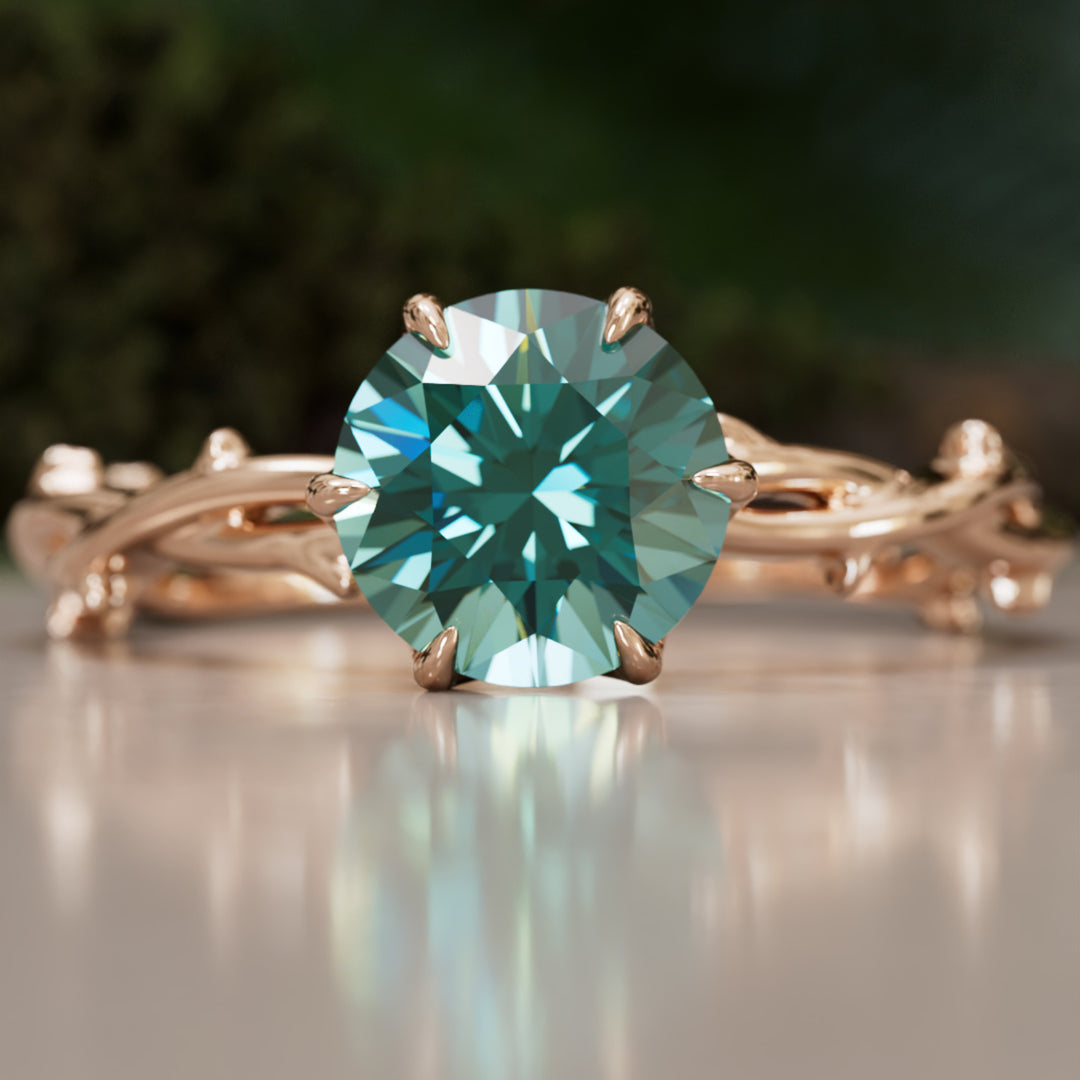 Ferelith Round Teal Sapphire Fantasy Nature Branch Engagement Ring By Valley Rose