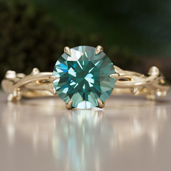 Ferelith Round Teal Sapphire Fantasy Nature Branch Engagement Ring By Valley Rose