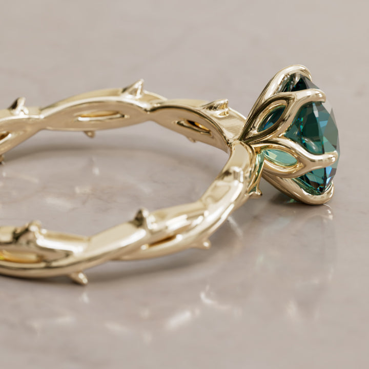 Ferelith Round Teal Sapphire Fantasy Nature Branch Engagement Ring By Valley Rose