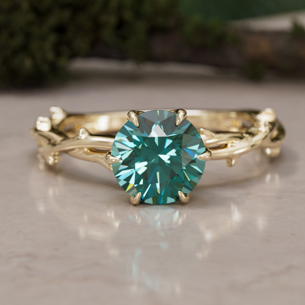 Ferelith Round Teal Sapphire Fantasy Nature Branch Engagement Ring By Valley Rose